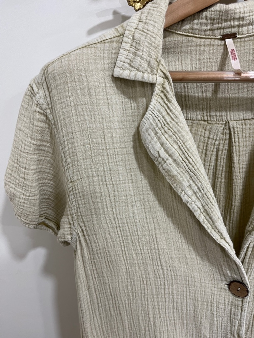 Free People Gauze Textured Cream Button-Front Maxi Dress - Picture 5 of 8